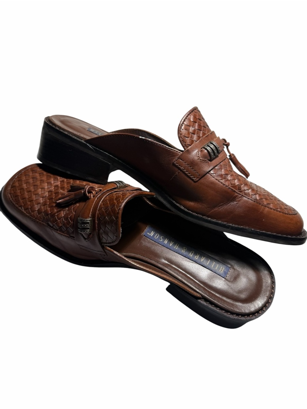 Hillard & Hanson Brown Woven Leather Tassel Loafers Mules Womens 7.5 - Picture 9 of 16